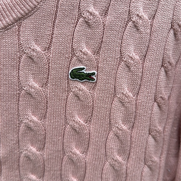 Lacoste 🔥 Pink Cable Knit Crewneck Sweater Sz 42 - Picture 2 of 8